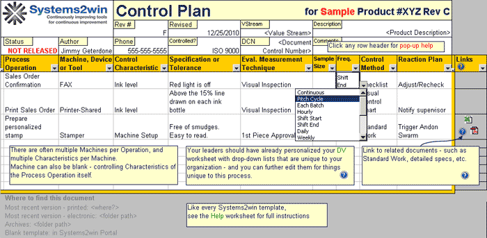 FMEA Control Plan Excel template