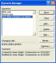 Excel scenarios