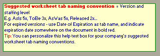 Suggested worksheet tab naming conventions