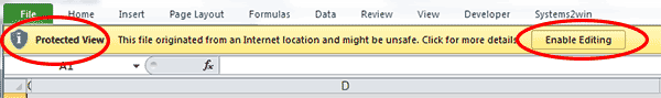 Protected View warning bar