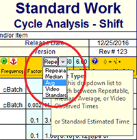 Standard Work Time Type dropdown list