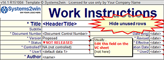 Work Instruction template header fields