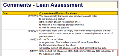 Lean Assessment Comments section