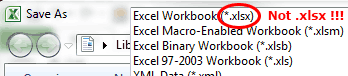 Do NOT choose .xlsx
